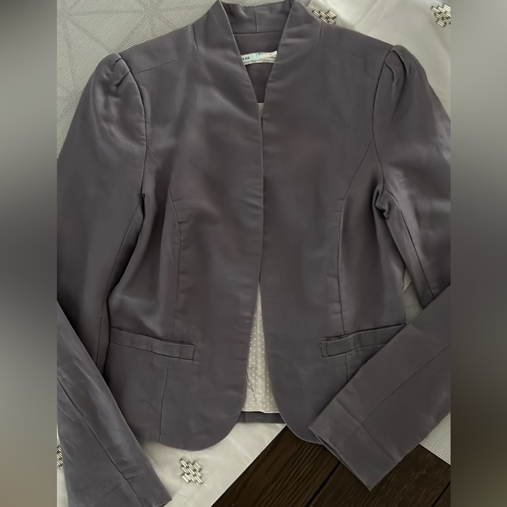 Kimchi Blue Charcoal cotton and linen jacket with small puff shoulder
